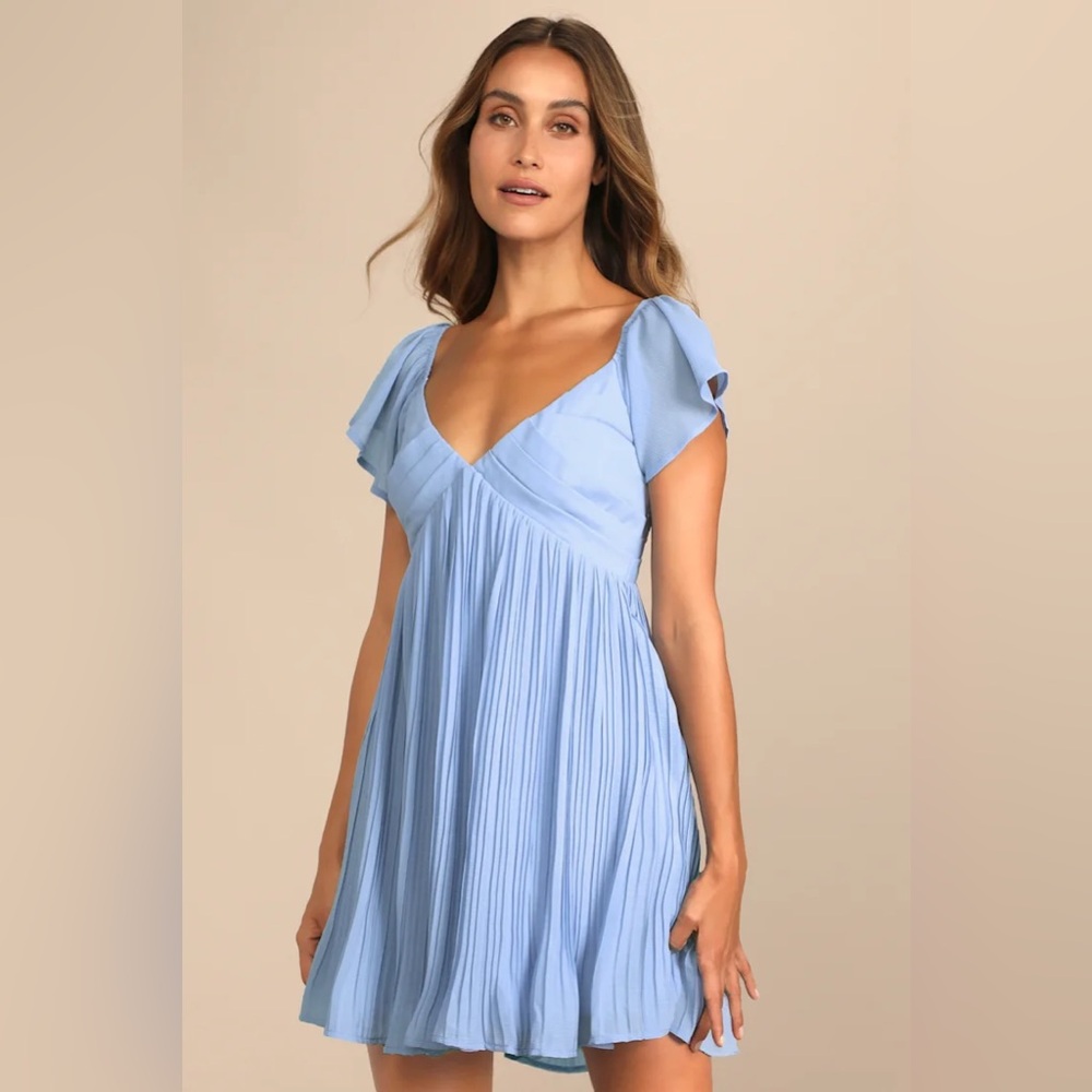 LULUs worn once blue chiffon flutter sleeve dress